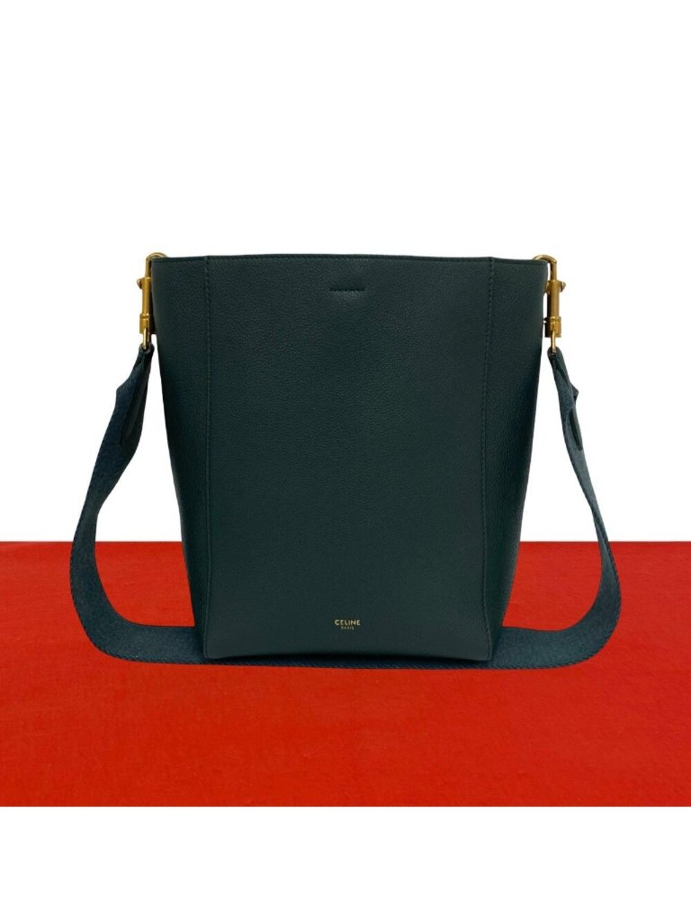 Celine Sangles Bucket Embossed Leather Cross Belt Bag Green